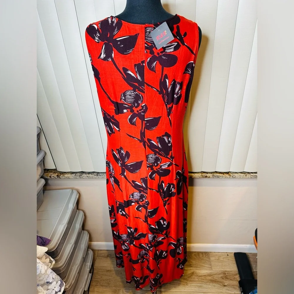 R & B Collection Red Black Floral Sleeveless Maxi Dress Size XL NEW
